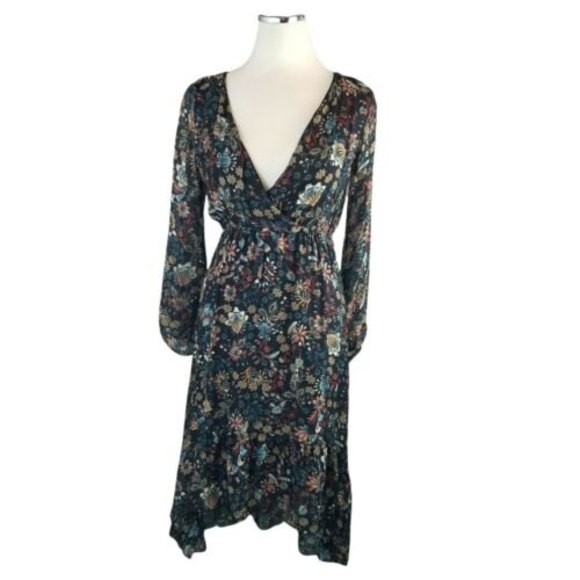 Elena Baldi Floral Print Asymmetrical Ruffled Hem Chiffon Dress Size XS - Picture 2 of 11